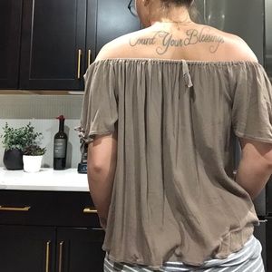 Blue life off shoulder flowy blouse